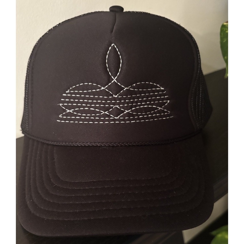 Boot Stitch Trucker Hat Western Style Adjustable Snap Back
